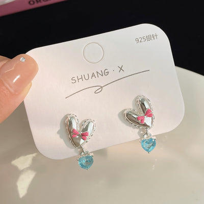 Sweet Heart Bow Knot Zircon Stud Earrings