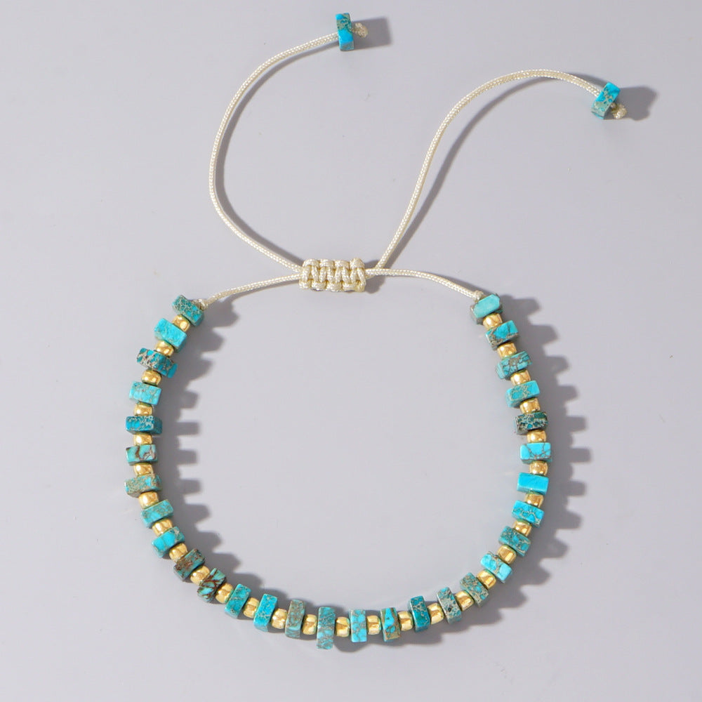 Minimalist Color Block Semi-Precious Stone Bracelet with Vintage Gold Beads