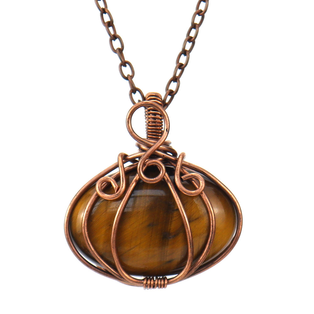 Fashion Handmade Natural Stone Pumpkin Pendant Necklace