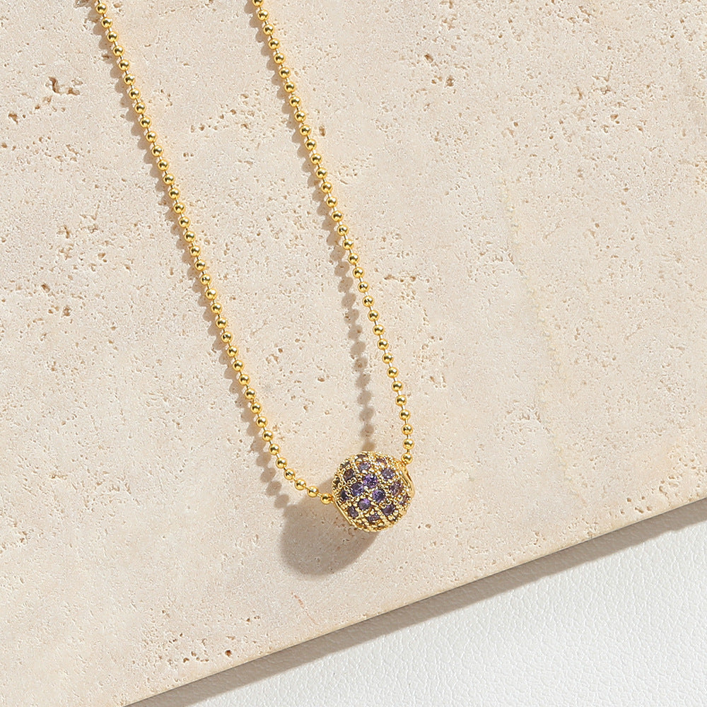 14K Gold Plated Copper Round Zircon Pendant Necklace