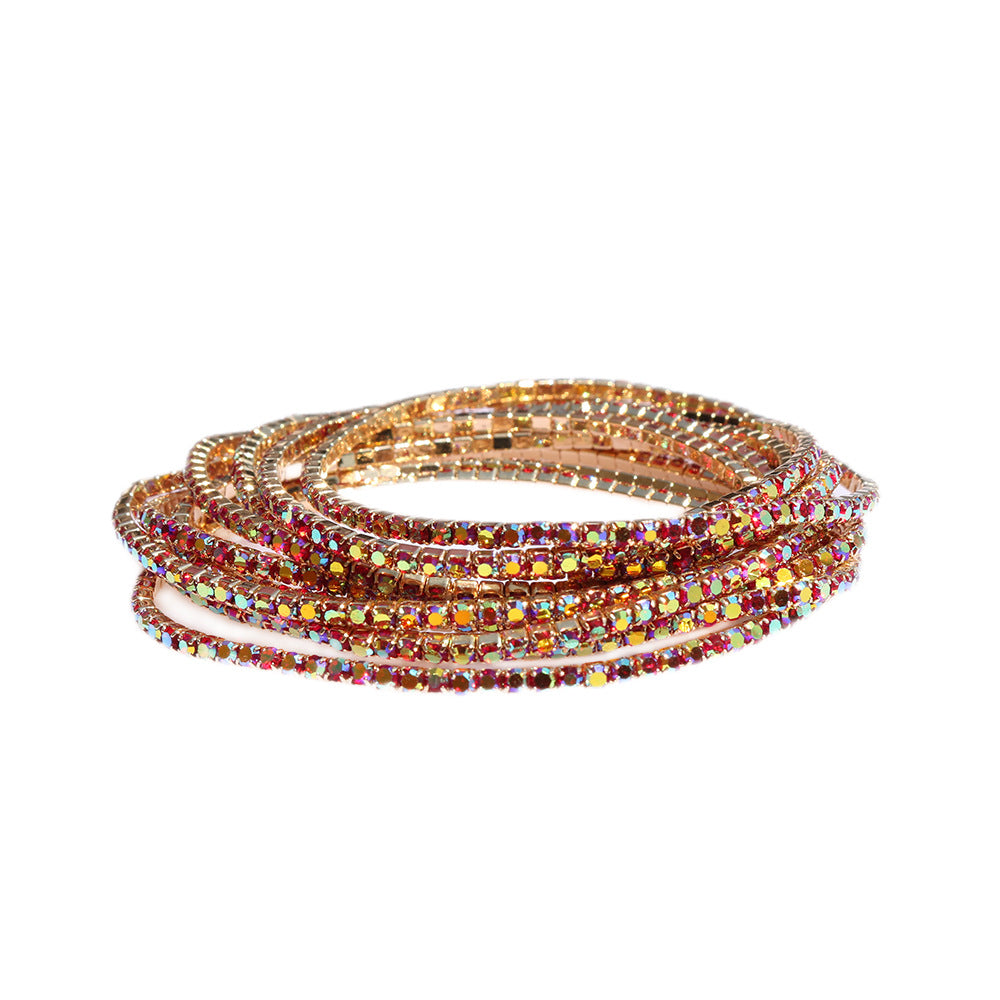 Geometric Zircon Rhinestone Stretch Bracelet Set for Women