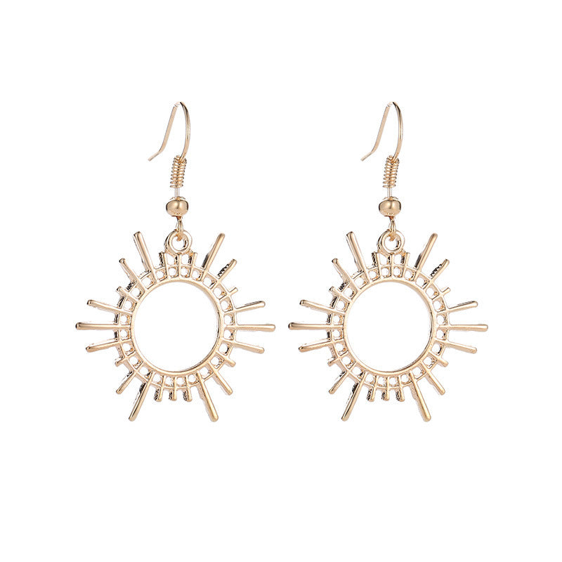 Creative Geometric Sun Gear Alloy Earrings for Women