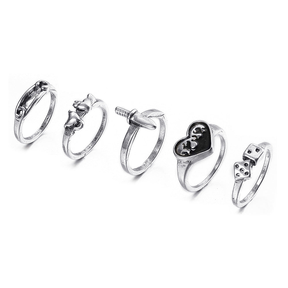 Vintage Alloy Mushroom & Heart Ring Set - 13 Pieces