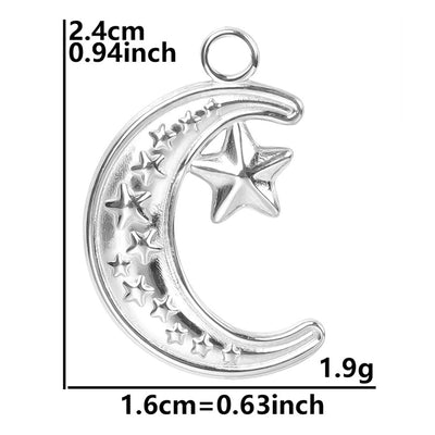 Simple Moon and Star 18K Gold Plated Stainless Steel Pendant Necklace