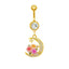 Moon Design Belly Ring - 316 Stainless Steel with Resin Rhinestones and Gold Plating