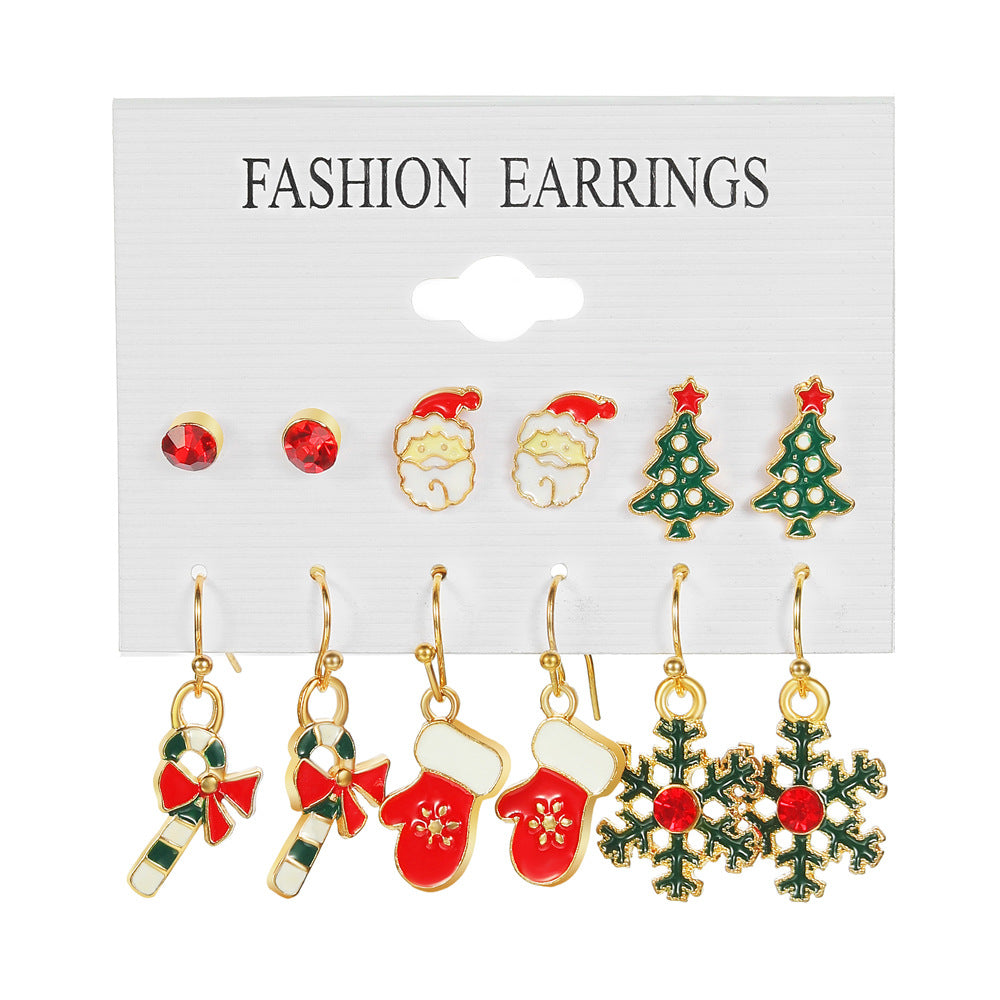 6 Pairs Ethnic Style Christmas Cartoon Character Enamel Alloy Earrings Set