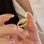 Sweet Heart & Butterfly Enamel Rhinestone Open Ring for Women