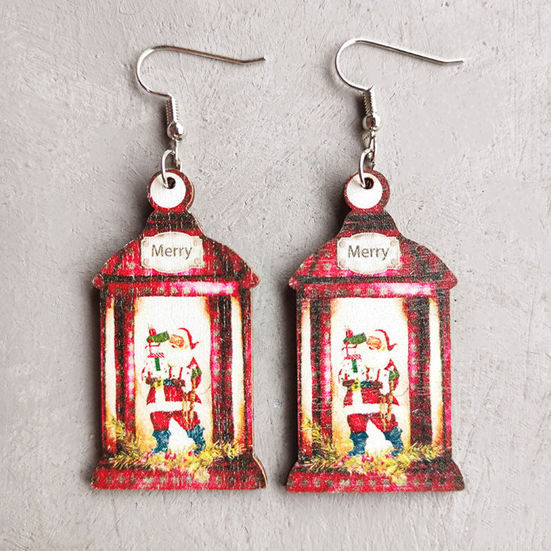 Retro Christmas Tree Santa Claus Letter Wood Women'S Earrings 1 Pair