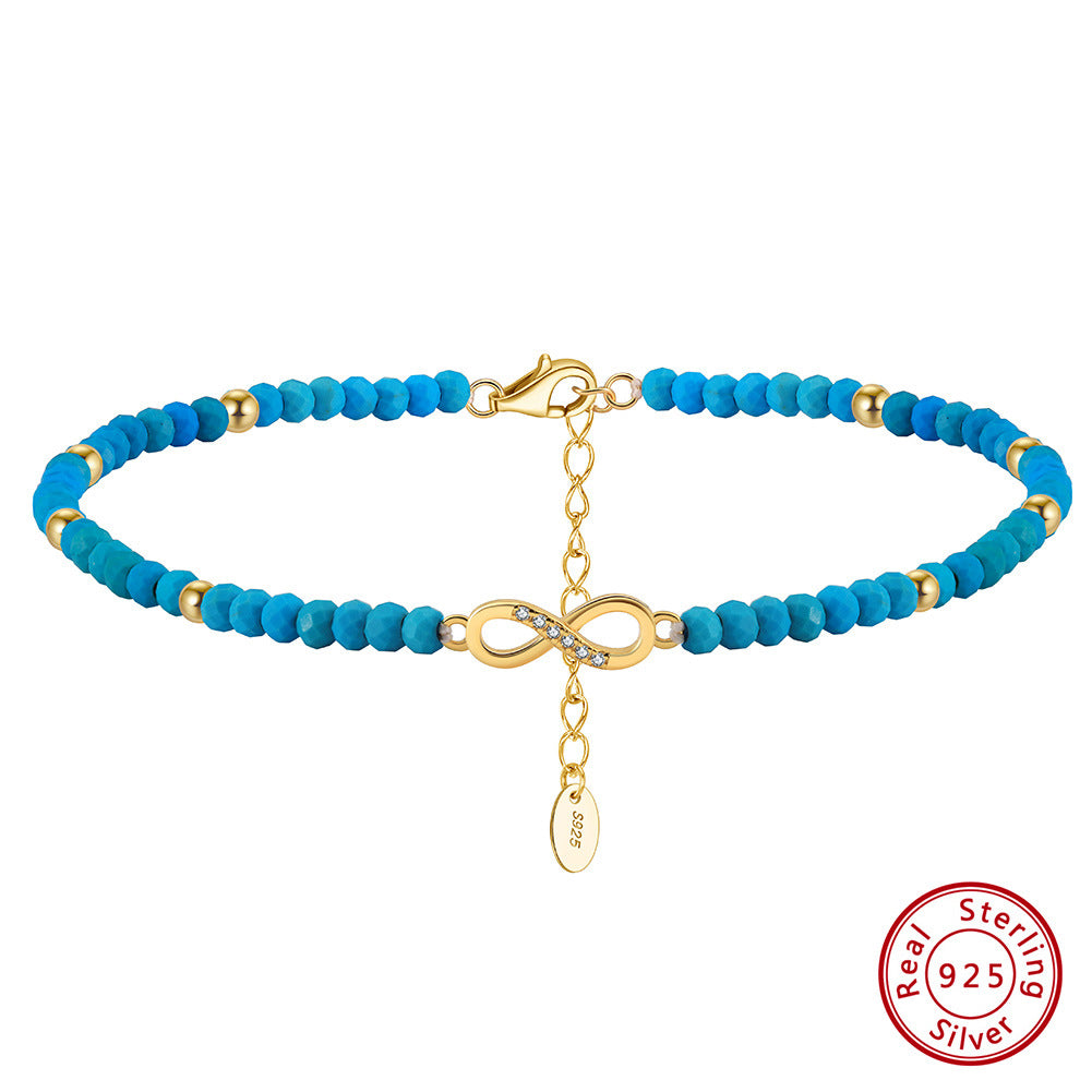 Infinity Sterling Silver Turquoise Anklet for Women - 14K Gold & White Gold Plated Chain