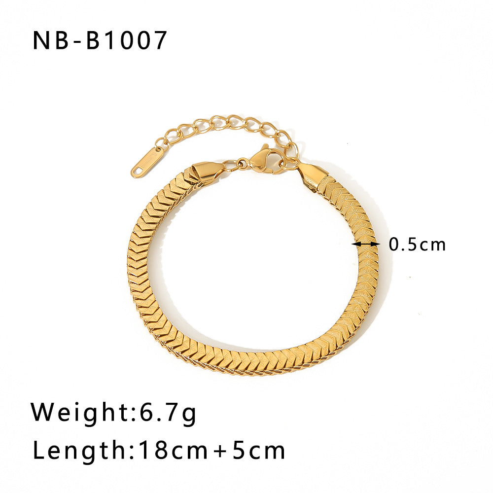 18K Gold Plated Stainless Steel Geometric Cuban Bracelet - Modern Classic Design for Women