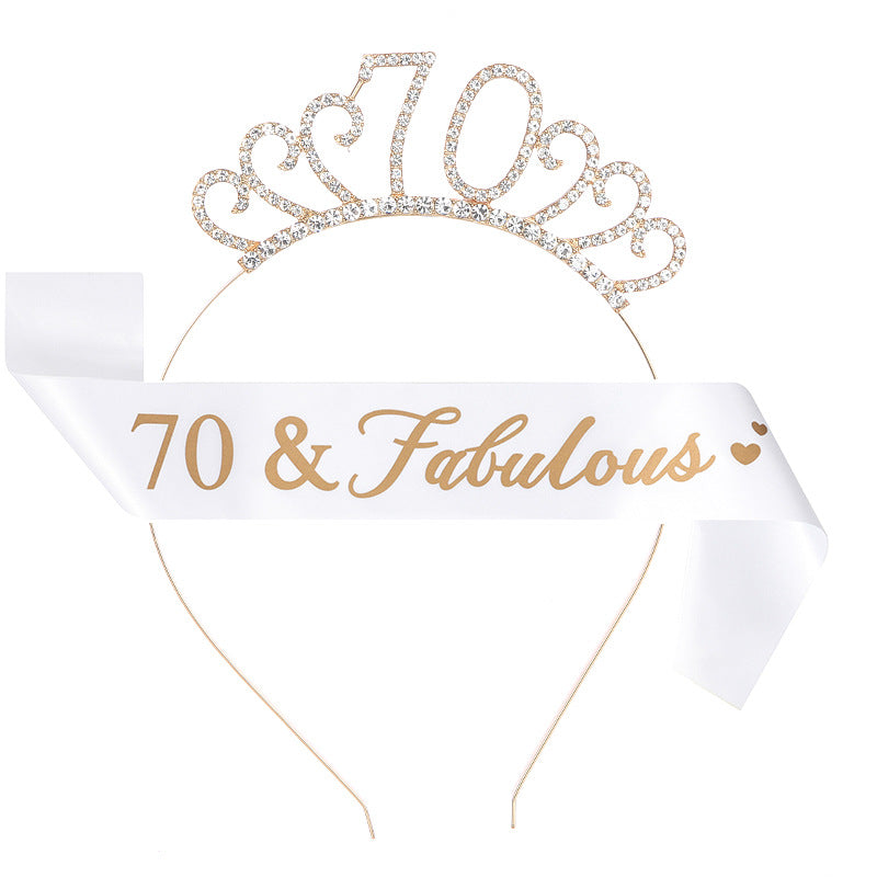 Fashion Rhinestone Number Crown Hairband and Sash Set for Birthday Party