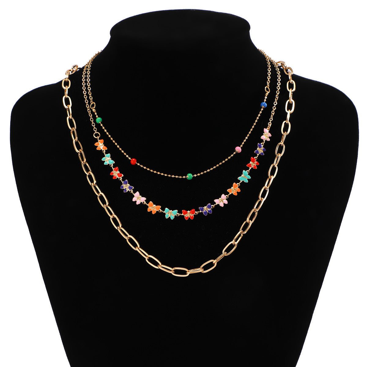 Hawaiian Vacation Round Water Droplets Flower Alloy Crystal Copper Wholesale Three Layer Necklace