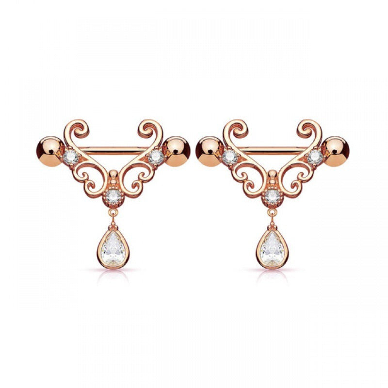 1 Piece Nipple Rings & Studs Punk Cool Style Water Droplets 316L Stainless Steel  Copper Inlay Zircon White Gold Plated Nipple Rings & Studs