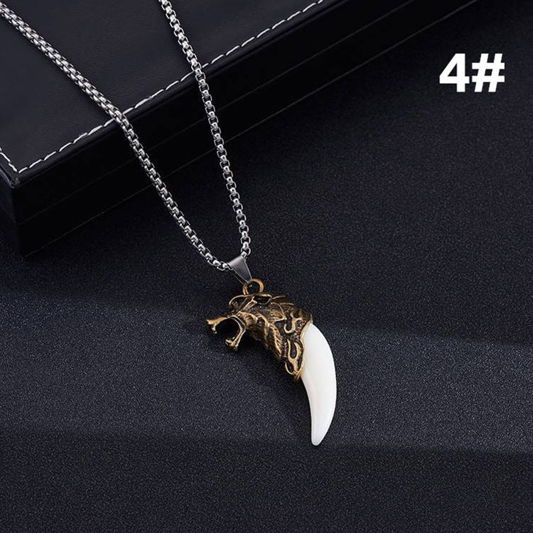 Ethnic Wolf Tooth Stainless Steel Pendant Necklace for Men