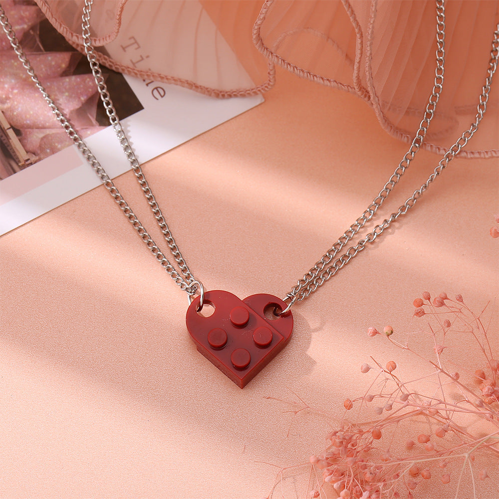 Simple Heart Shape Alloy Pendant Necklace with Colorful Cross Chain