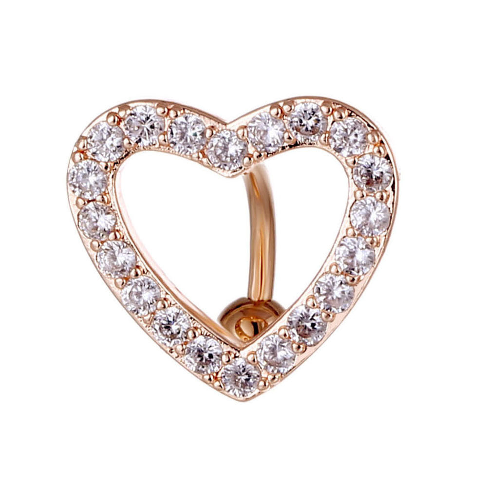 Fashion Heart Shape Copper Inlaid Zircon Unisex Belly Ring 1 Piece