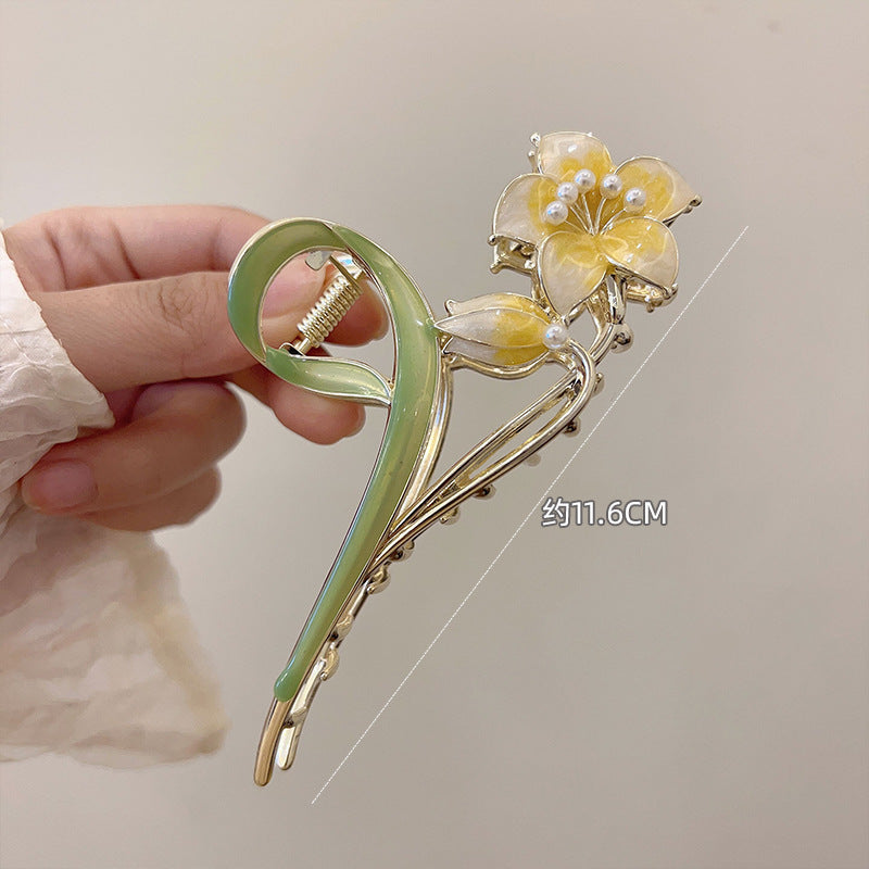 Sweet Gardenia Pearl Inlay Metal Hair Claw Clip for Women