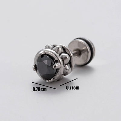 Vintage Geometric 316 Stainless Steel Black Zircon Men's Ear Stud