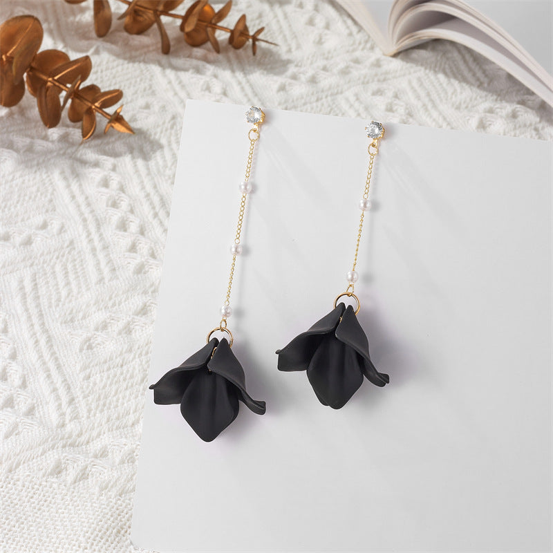 Simple Style Leaf Acrylic and Pearl Flower Drop Earrings for Women