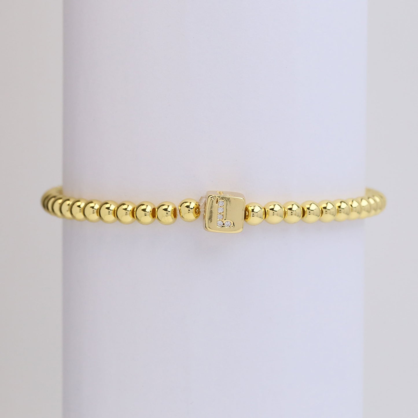 18k Gold Plated Copper Letter Zircon Beaded Stretch Bracelet