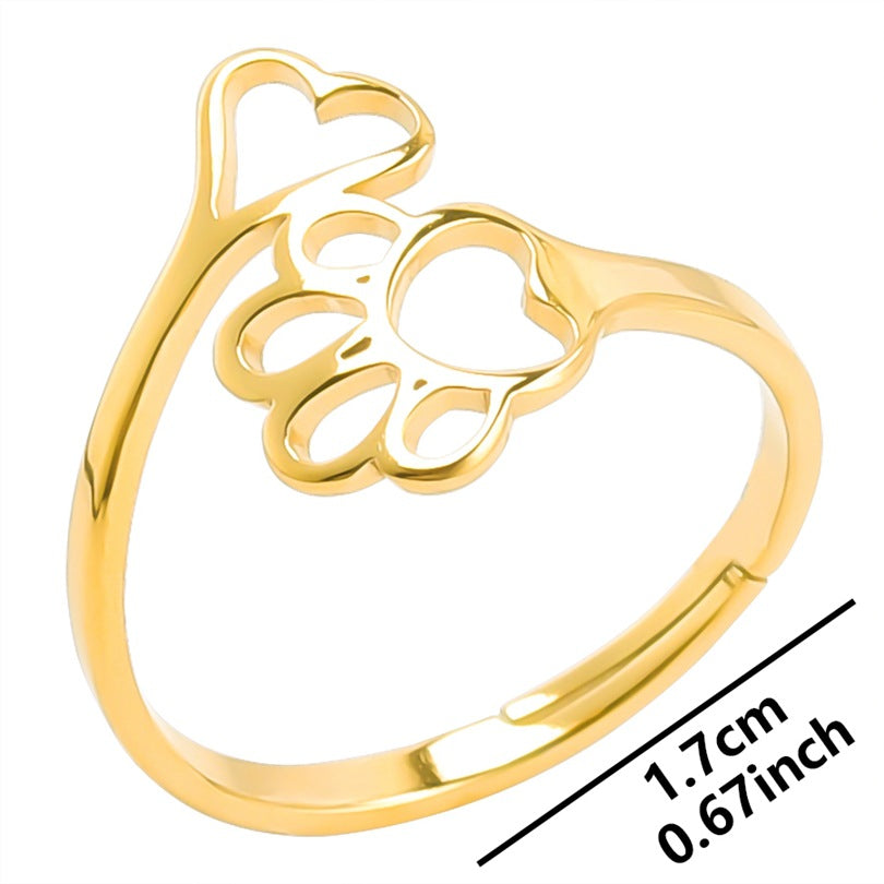 Cute Paw Print Adjustable Stainless Steel Open Ring