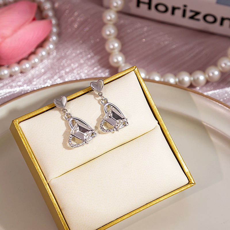 Simple Star Heart Bow Knot Zircon Drop Earrings with Pink Rabbit Dolphin Cat Studs