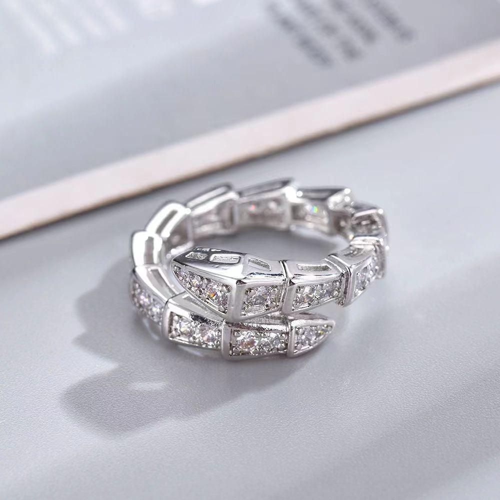 Fashion Zircon Snake Geometric Open Ring