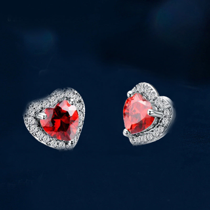 New Hot Selling Earrings Simple Cute Heart-shaped Zircon Copper Earrings