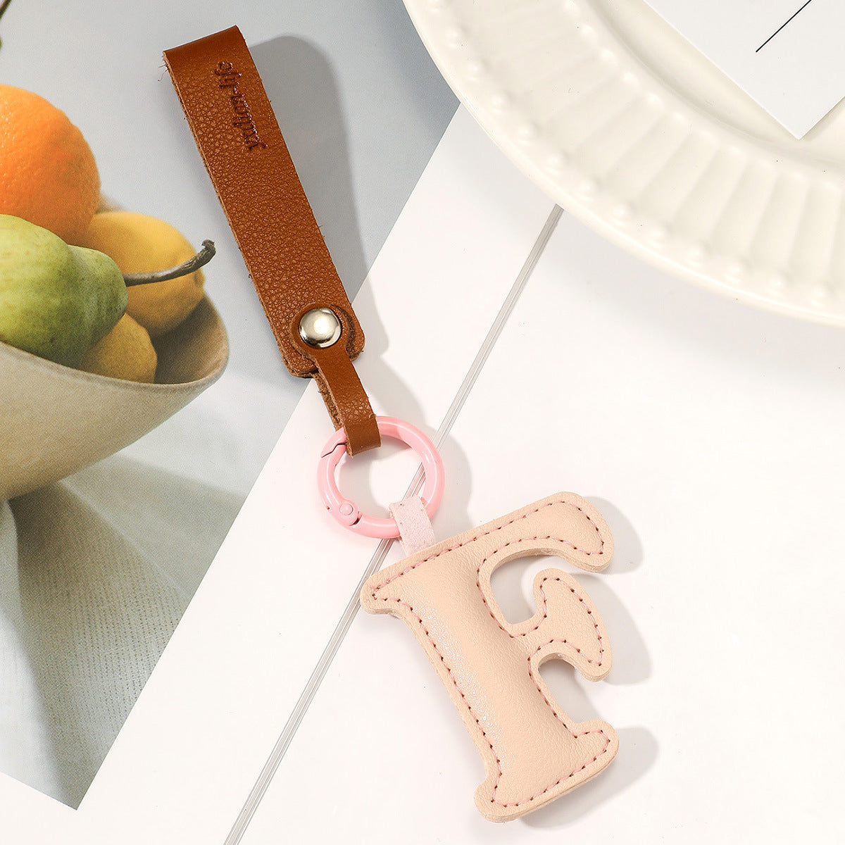 Basic Alphabet PU Leather Keychain Pendant