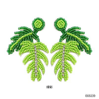 1 Pair Hawaiian Vacation Bohemian Ice Cream Leaves Watermelon Seed Bead Drop Earrings