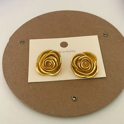 Vintage Gold Plated Rose Flower Copper Stud Earrings