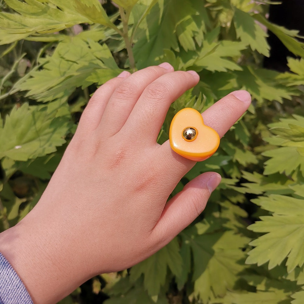 Heart-Shaped Irregular Multicolor Acrylic Resin Ring for Women