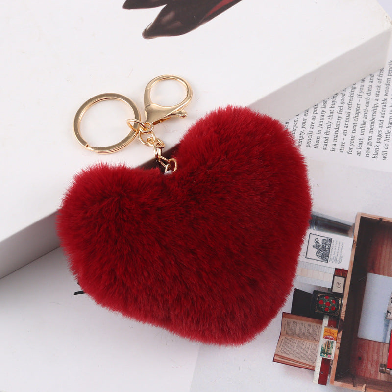 Cute Heart Shaped Plush Keychain for Bags and Cars