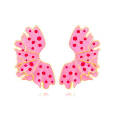 Simple Leaf Enamel Polka Dot Stud Earrings for Women