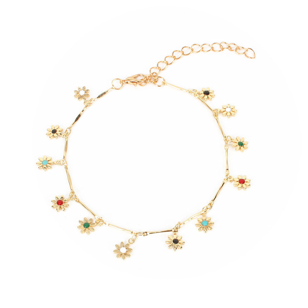 Elegant Floral Alloy Plated Choker and Colorful Flower Anklet Necklace