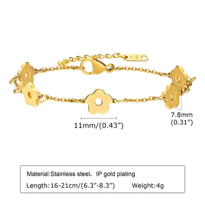 Simple Floral 18k Gold Plated Stainless Steel Bracelet