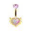 Heart Shape Zircon Inlay Belly Ring with Butterfly and Wing Accents