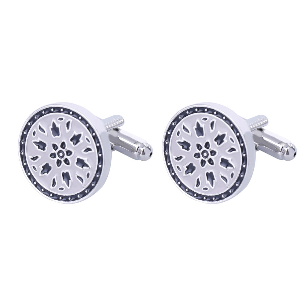 Titanium Steel Diamond Flower Cufflinks for Men