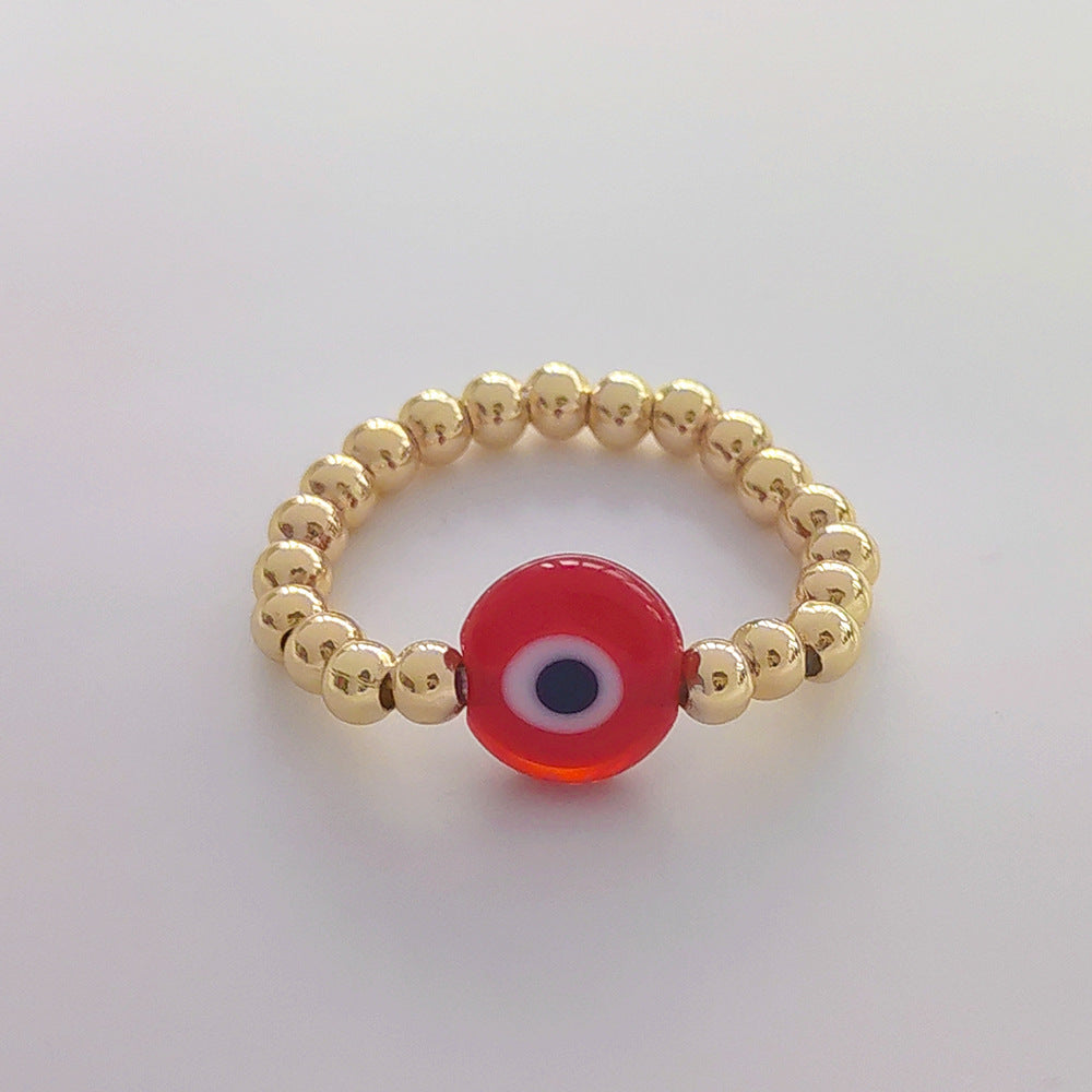 Artistic Evil Eye 18K Gold Plated Beaded Glass Ring