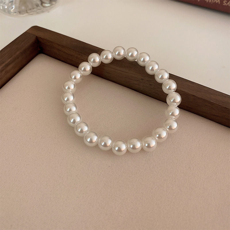 Fashion Solid Color Pearl Beaded Elastic Bracelet - French Retro Style Women's Jewelry