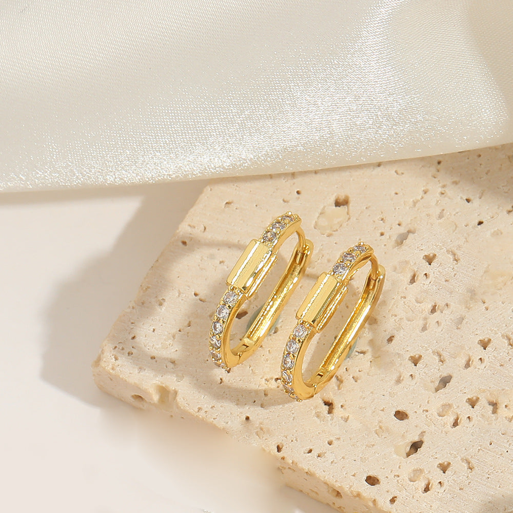 Elegant Minimalist 14K Gold Plated Baroque Hoop Earrings with Zircon Inlay