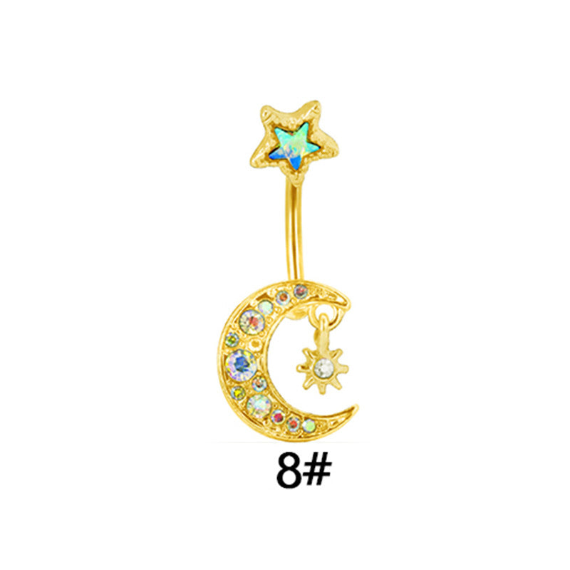 Exaggerated Punk Artistic Heart Shape Snake Dragon Stainless Steel Copper Plating Inlay Zircon White Gold Plated Gold Plated Belly Ring