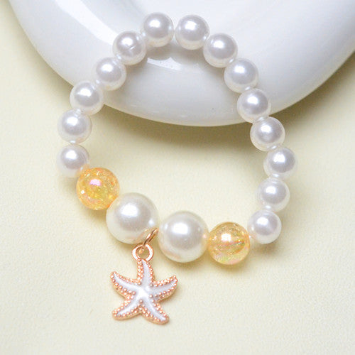 Mermaid Starfish Shell Charm Beaded Alloy Bracelet Set for Kids