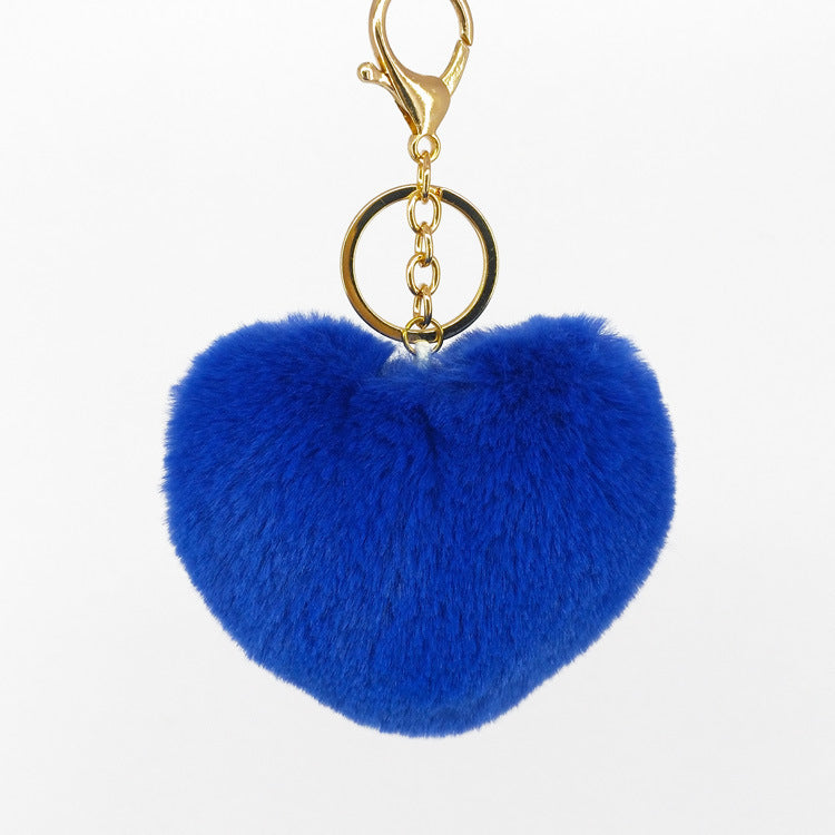 Sweet Heart Shape Alloy Valentine's Day Fur Pom Pom Keychain Pendant