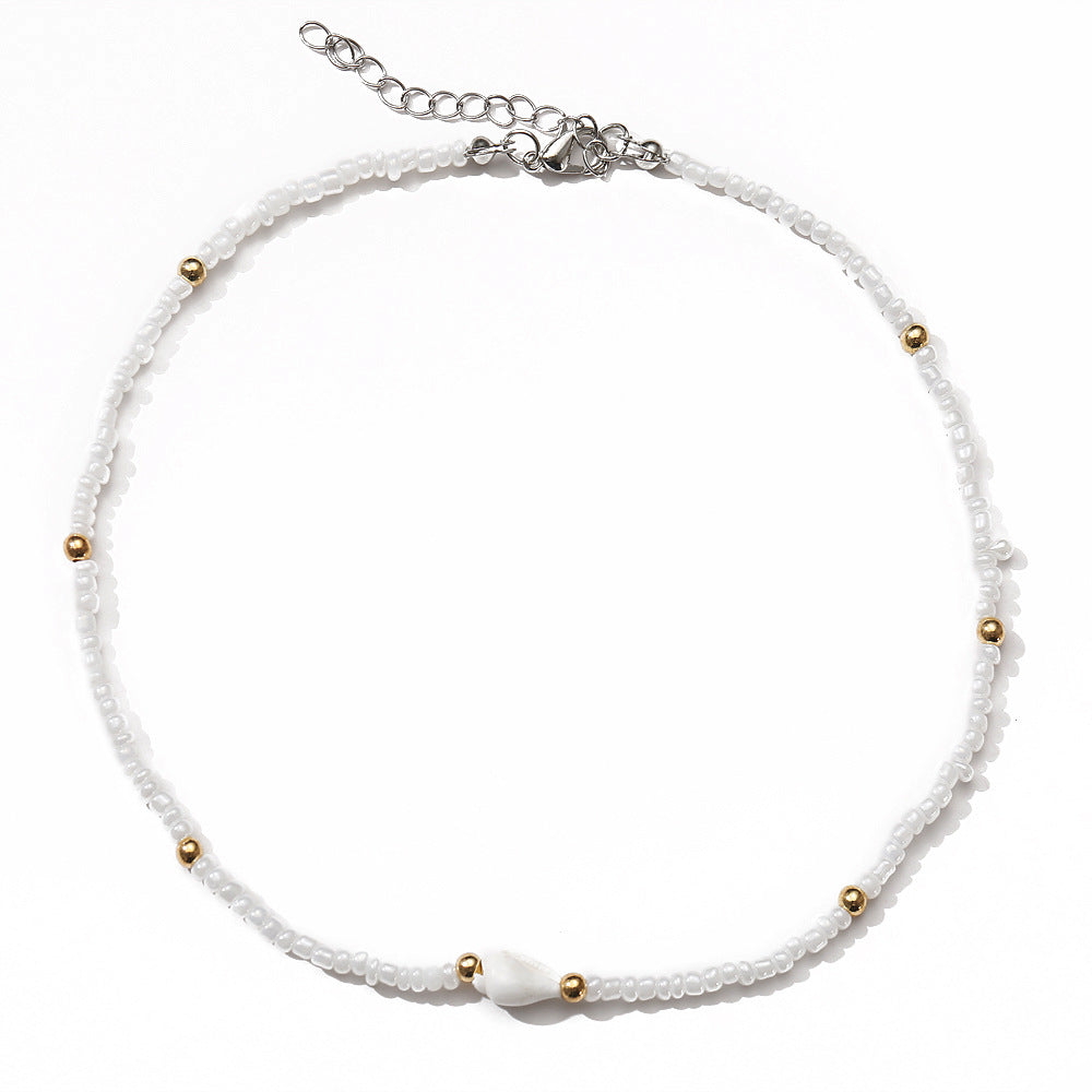 Bohemian White and Colorful Miyuki Beads Shell Choker Necklace