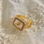 18K Gold Plated Baroque Pearl Blue Enamel Flower Open Ring