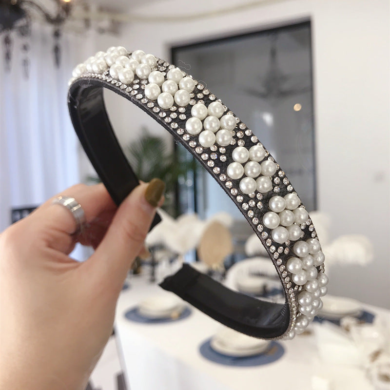 Korean Pearl Flower Rhinestone Metal Wave Headband