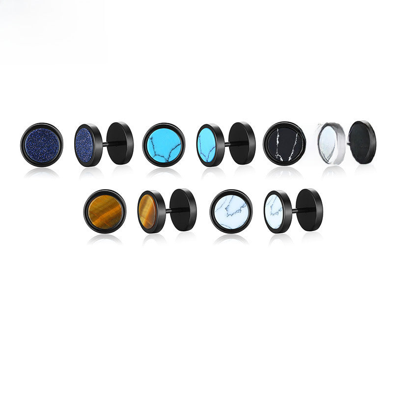 1 Pair Simple Style Round Polishing Plating Inlay Titanium Steel Turquoise Ear Studs