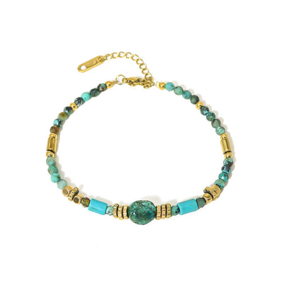 Retro Bohemian Natural Turquoise Stone 18K Gold Plated Stainless Steel Bracelet