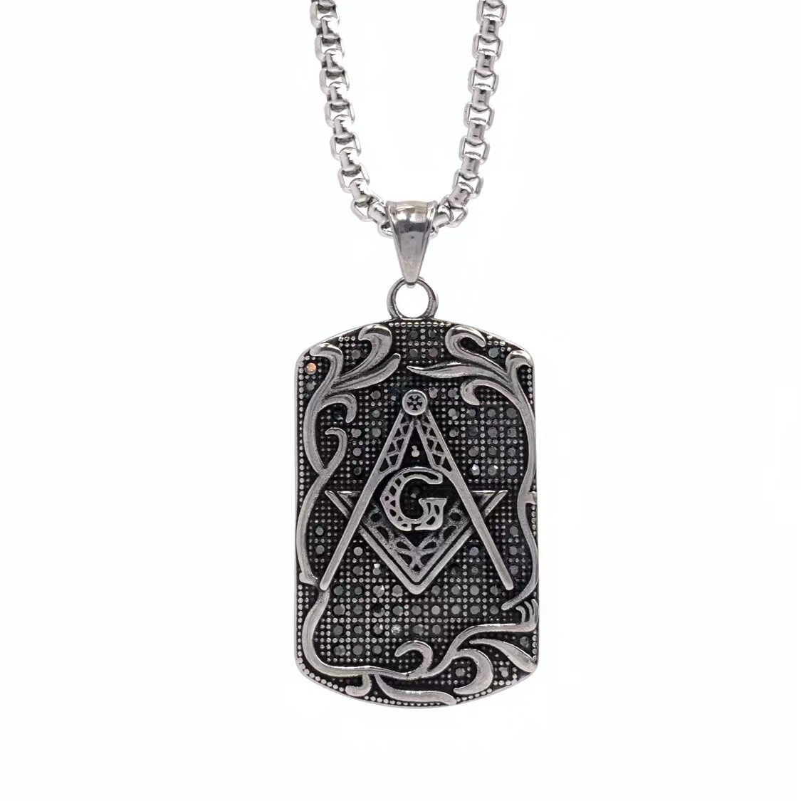 Retro Punk Geometric Masonic Symbol Stainless Steel Men's Pendant Necklace